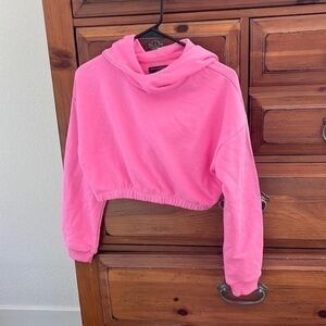 NWOT Naked Wardrobe Pink Cropped Hoodie, Size Small.